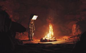 Preview wallpaper android, screen, bonfire, fire, cave, dark