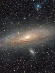 Preview wallpaper andromeda galaxy, stars, glow, space