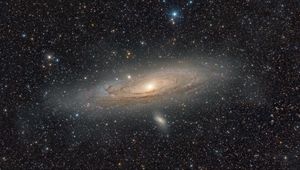 Preview wallpaper andromeda galaxy, stars, glow, space