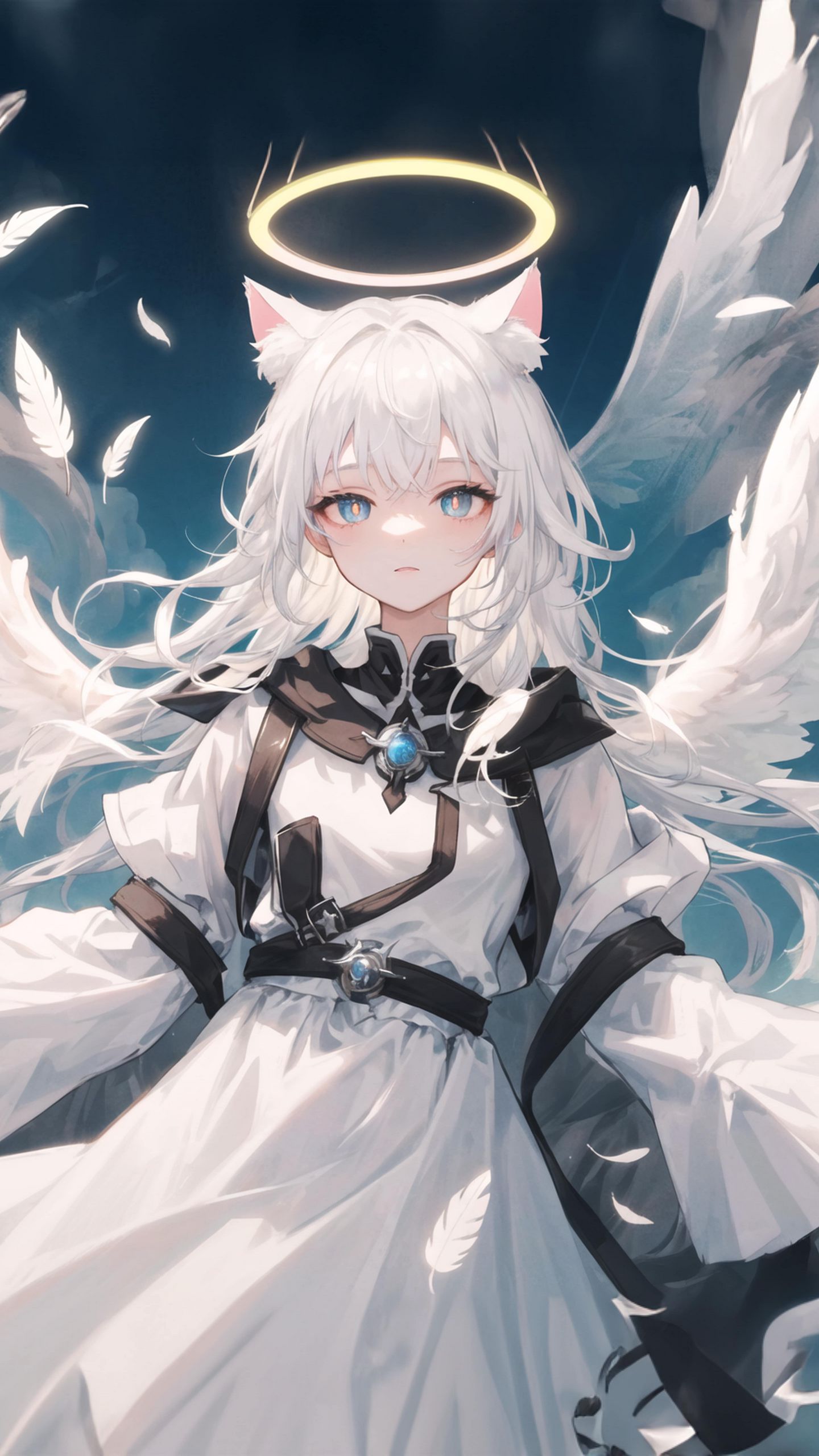 1440x2560 Wallpaper angel, ears, wings, halo, anime