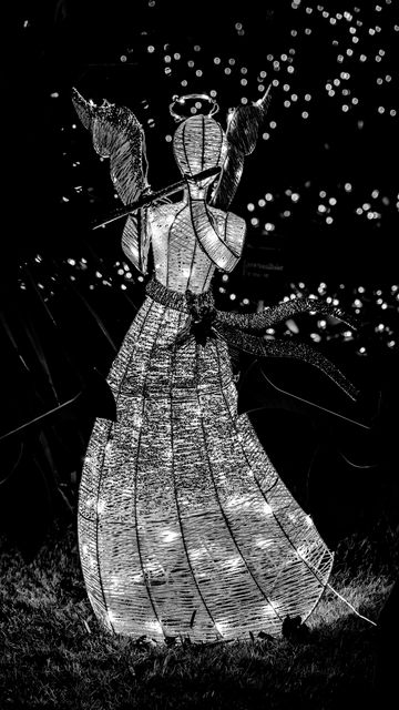 360x640 Wallpaper angel, halo, glow, black and white, black