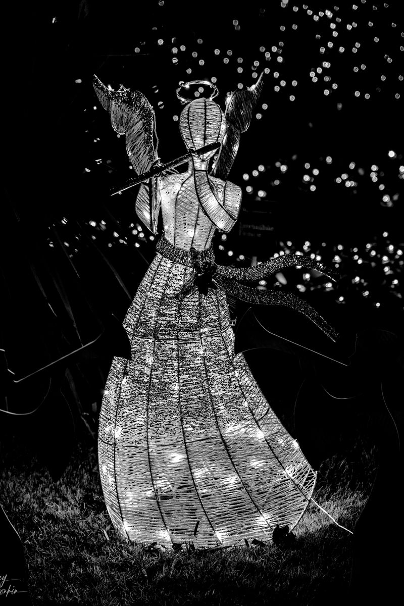 800x1200 Wallpaper angel, halo, glow, black and white, black