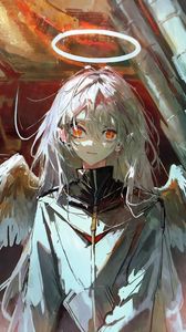 Preview wallpaper angel, halo, wings, glance, art, brush strokes, anime