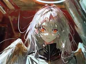 Preview wallpaper angel, halo, wings, glance, art, brush strokes, anime