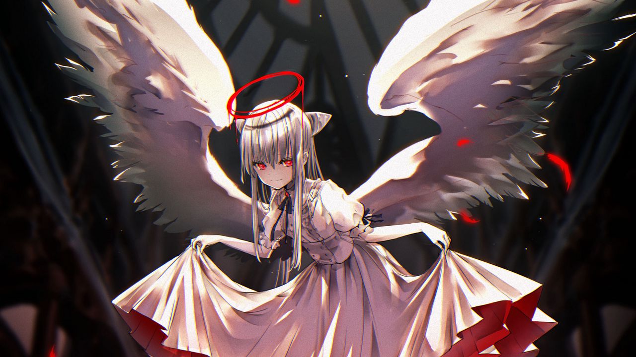 Wallpaper angel, halo, wings, anime, art