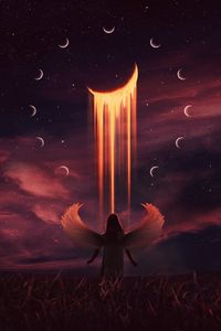 Preview wallpaper angel, moon, illusion, night, art