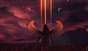 Preview wallpaper angel, moon, illusion, night, art