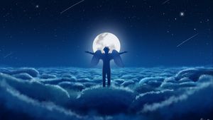 Preview wallpaper angel, sky, wings, moon, clouds