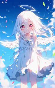 Preview wallpaper angel, smile, halo, wings, sky, anime