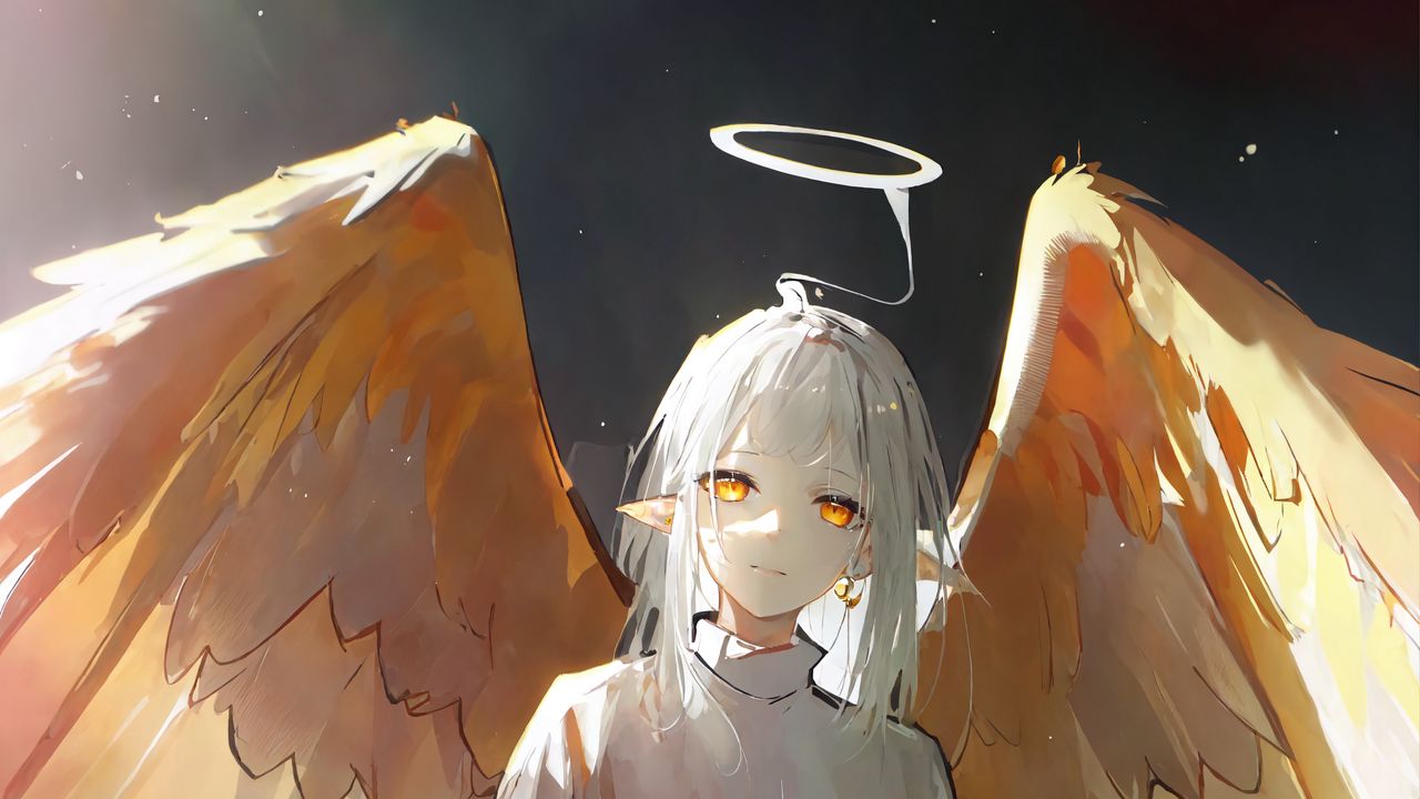 Wallpaper angel, wings, halo, art, anime