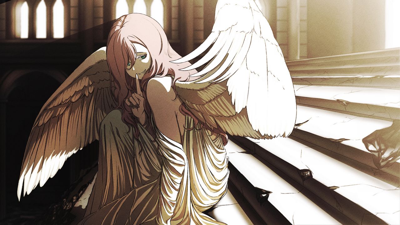 Wallpaper angel, wings, smile, gesture, anime