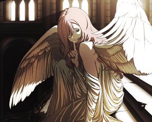 Preview wallpaper angel, wings, smile, gesture, anime