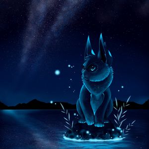 Preview wallpaper animal, fantastic, art, night, starry sky