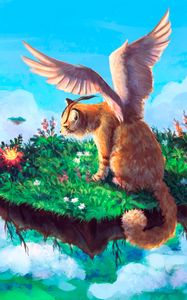 Preview wallpaper animal, fantasy, art, cat, wings