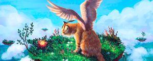 Preview wallpaper animal, fantasy, art, cat, wings