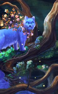 Preview wallpaper animal, fantasy, art, tree, branches, flowers