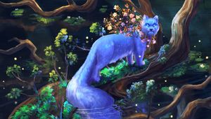 Preview wallpaper animal, fantasy, art, tree, branches, flowers