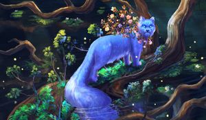 Preview wallpaper animal, fantasy, art, tree, branches, flowers