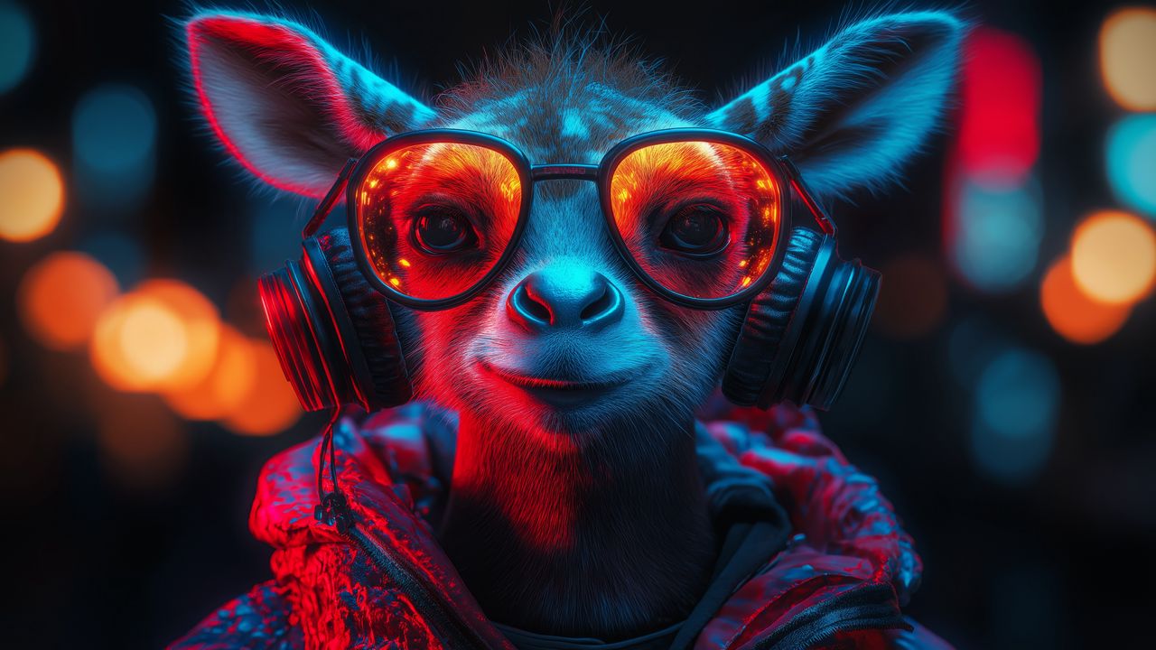 Wallpaper animal, glasses, headphones