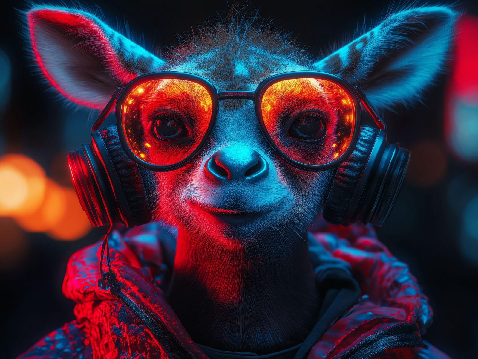 1600x1200 Wallpaper animal, glasses, headphones