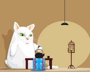 Preview wallpaper animal, tea, room, tea party, atmosphere