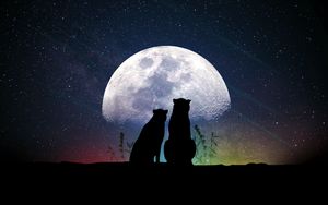 Preview wallpaper animals, moon, silhouettes, starry sky