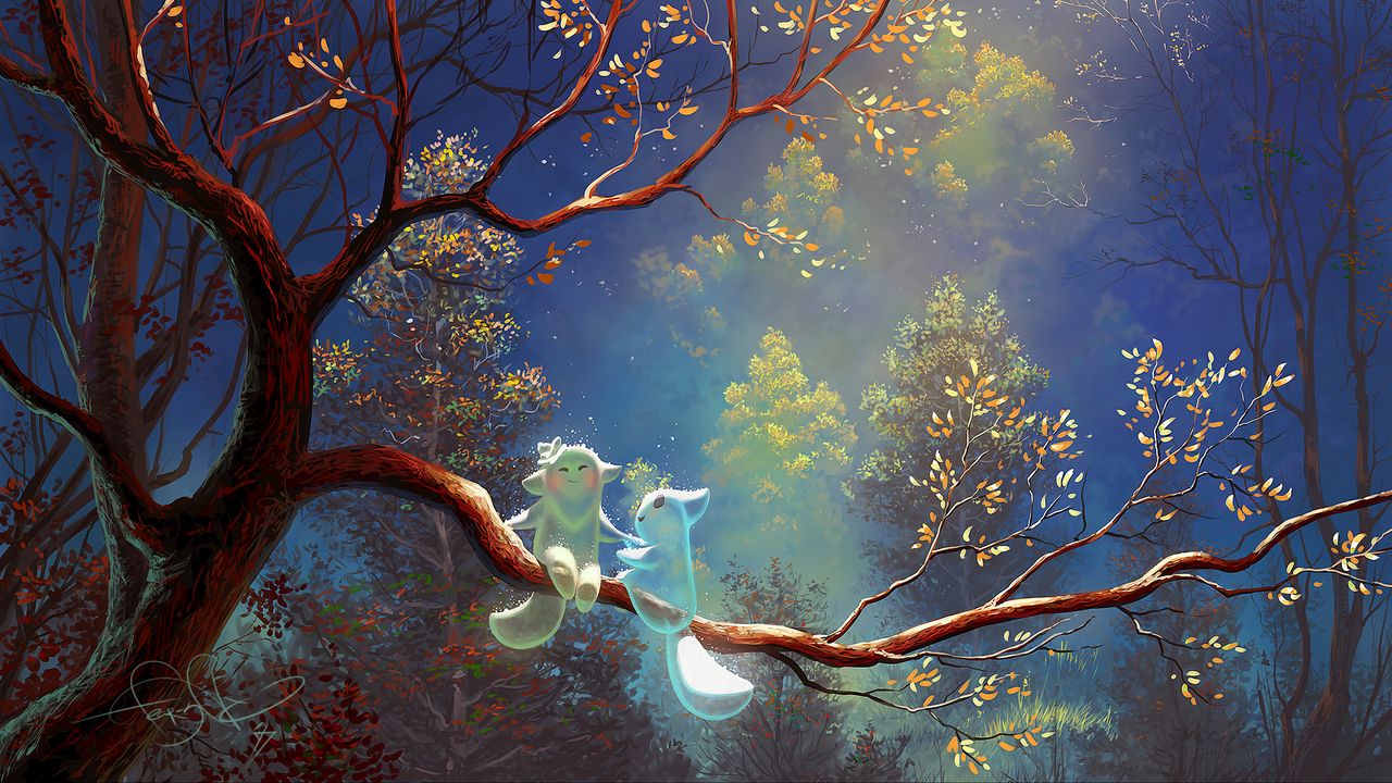 Wallpaper animals, tree, branch, magic, art, fantasy