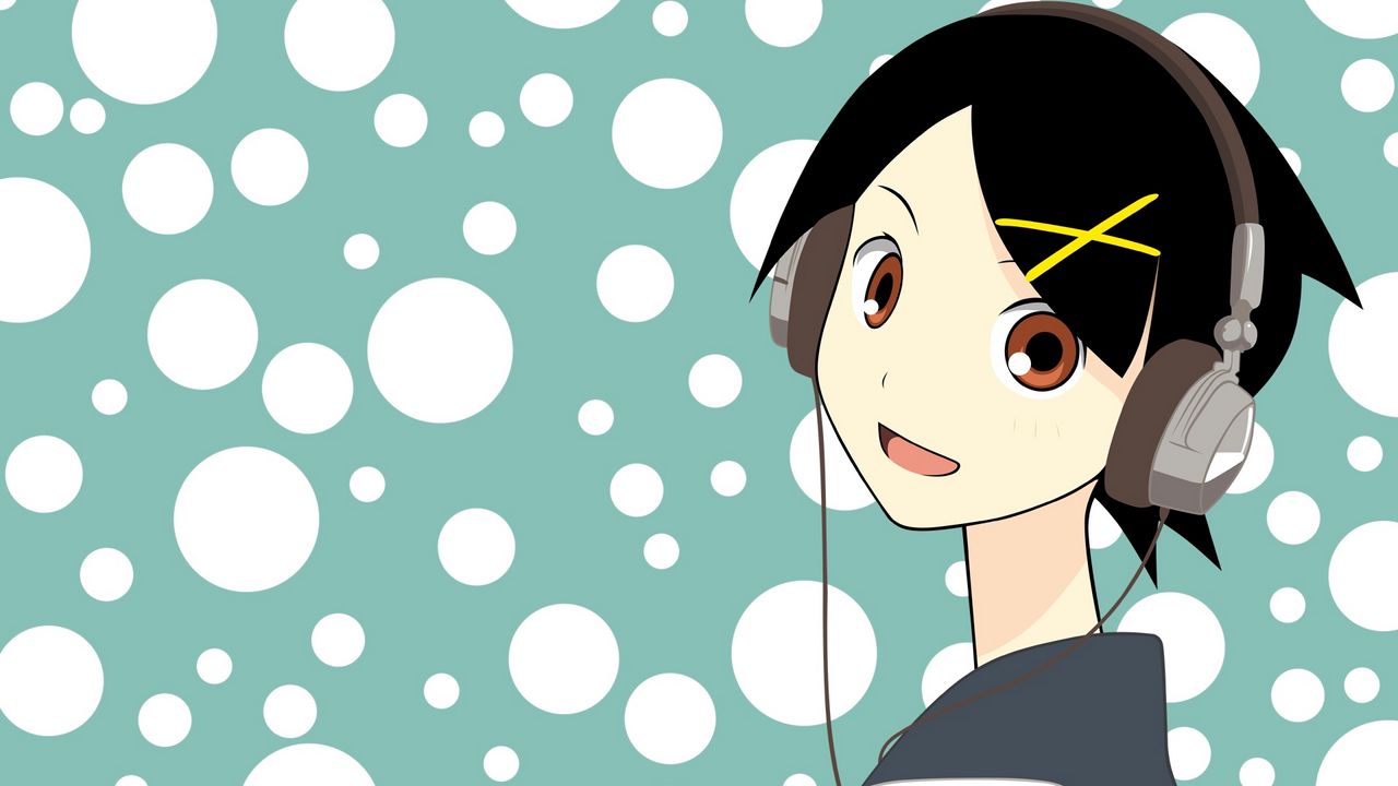 Wallpaper anime, black, face, girl, headphones