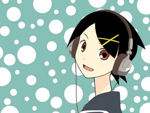 Preview wallpaper anime, black, face, girl, headphones