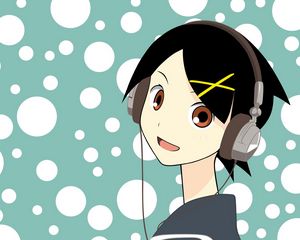 Preview wallpaper anime, black, face, girl, headphones
