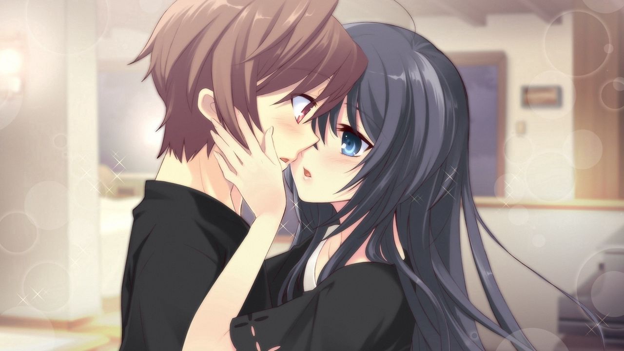 Wallpaper anime, boy, girl, tenderness, kiss, room