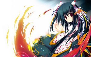 Preview wallpaper anime, brunette, color, fire, kimono