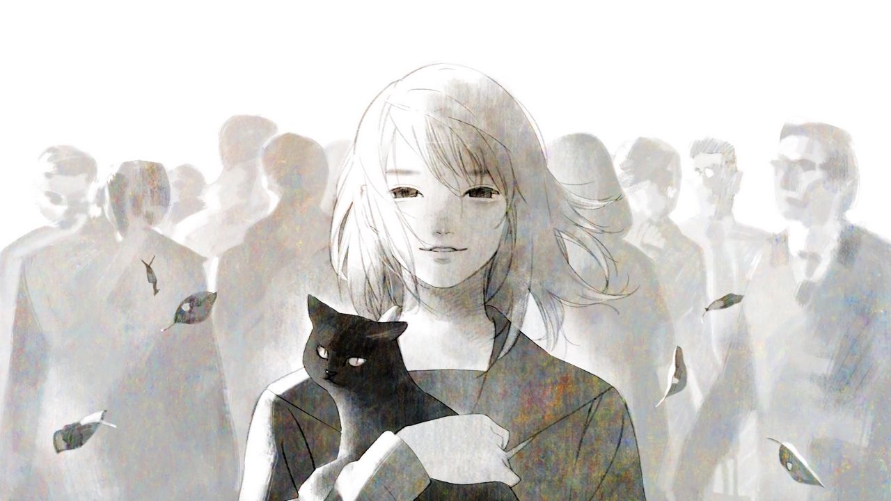 Wallpaper anime, cat, girl, crowd, art