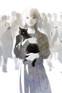 Preview wallpaper anime, cat, girl, crowd, art