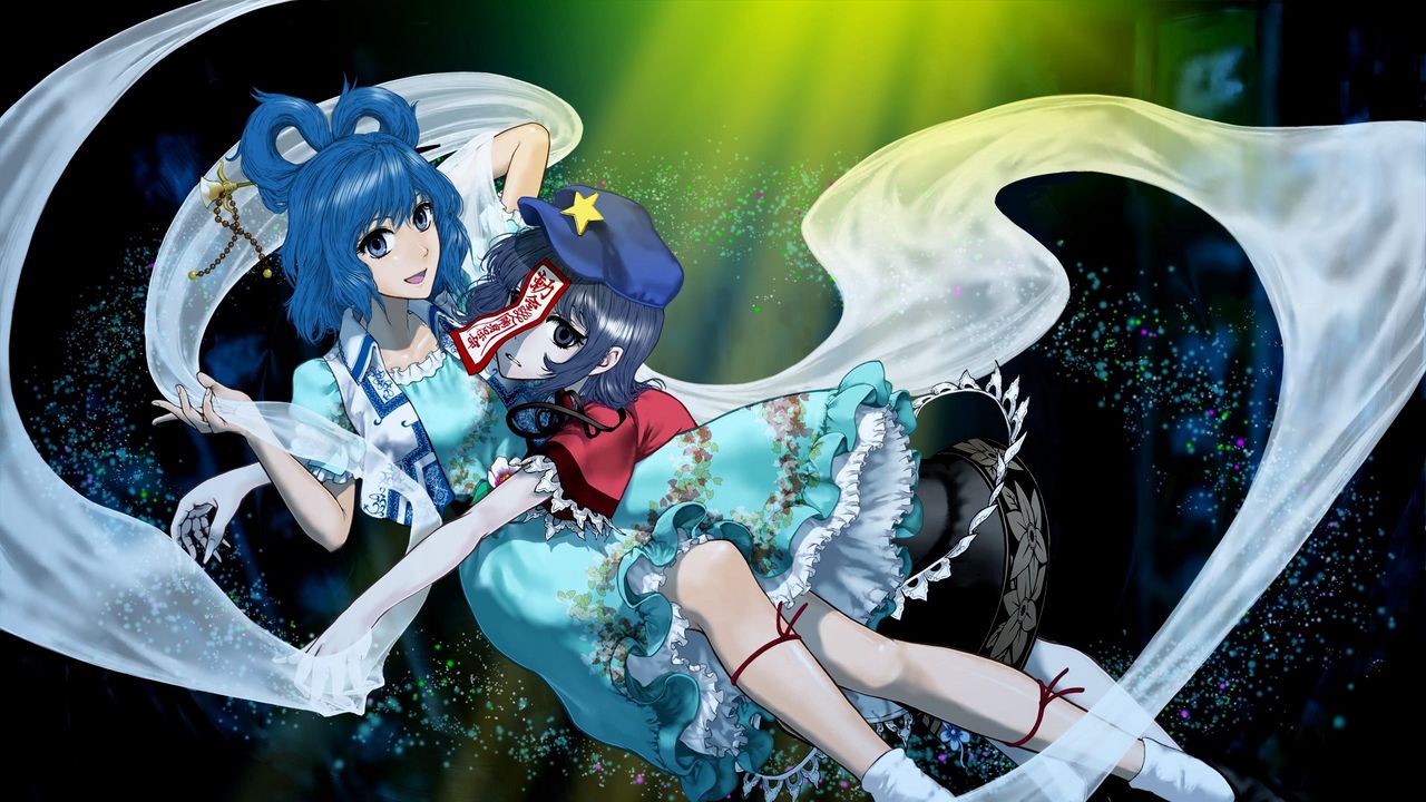 Wallpaper anime, flying, blue, dress, cap
