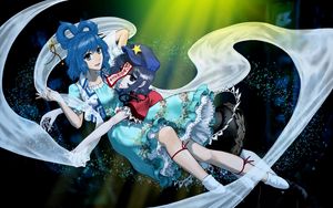 Preview wallpaper anime, flying, blue, dress, cap