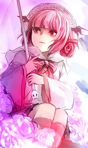 Preview wallpaper anime, girl, art, umbrella, flowers, pink