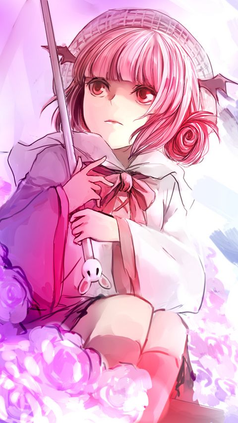 Download Wallpaper 480x854 Anime Girl Art Umbrella Flowers Pink Nokia Lumia 630 Sony Ericsson Xperia Hd Background