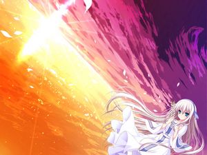 Preview wallpaper anime, girl, blond, sunset, water, landscape