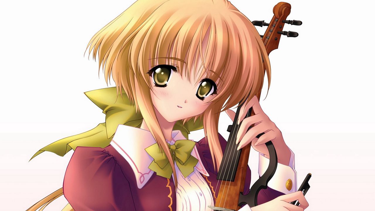 Wallpaper anime, girl, blond, violinist, young, music