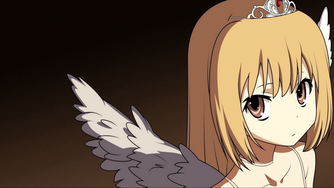 Wallpaper anime, girl, blond, wings, tiara