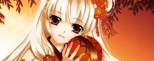 Preview wallpaper anime, girl, blonde, bowl, sunset