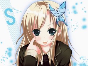 Preview wallpaper anime, girl, blonde, butterfly, hair