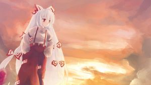 Preview wallpaper anime, girl, blonde, kimono, sunset, bow