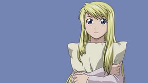Preview wallpaper anime, girl, blonde, рillow, background