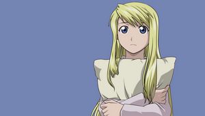 Preview wallpaper anime, girl, blonde, рillow, background