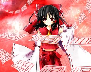 Preview wallpaper anime, girl, brunette, kimono, red