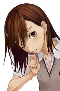 Preview wallpaper anime, girl, brunette, sweet, coin