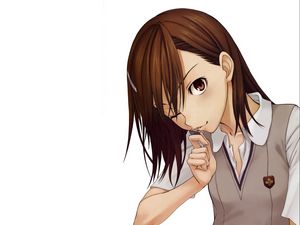 Preview wallpaper anime, girl, brunette, sweet, coin