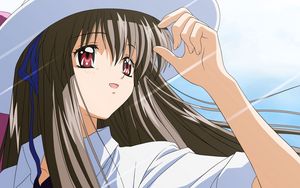 Preview wallpaper anime, girl, brunette, hat, light